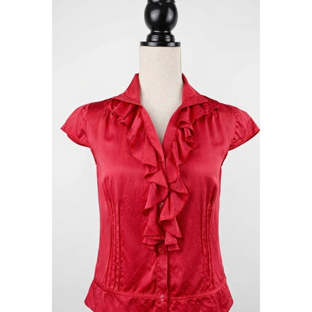 100% Vintage Talbots Pure Silk Blouse Size 10 Red Cap Sleeve Top Career